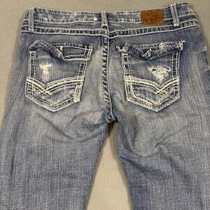 Buckle BKE Starlite Bootcut Jeans Womens 30/33.5 Stretch DISTRESSED WHISKERING